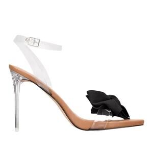 AAJ By Aminah Yahira Lucite Heel Elegant Evening Bow Dress Sandals NEW Size 5.5